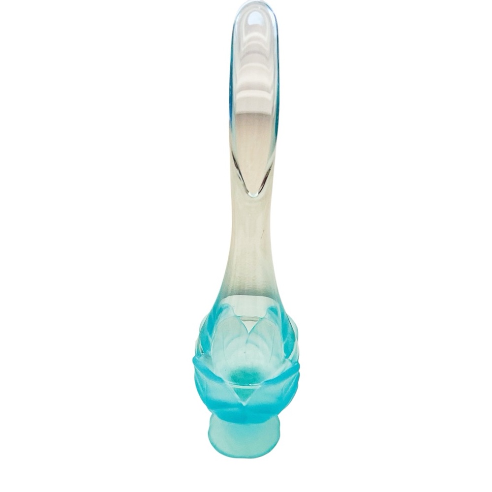 Vintage Viking Spring Blossom Collection Aqua Blue Satin Glass Swung Leaf Vase